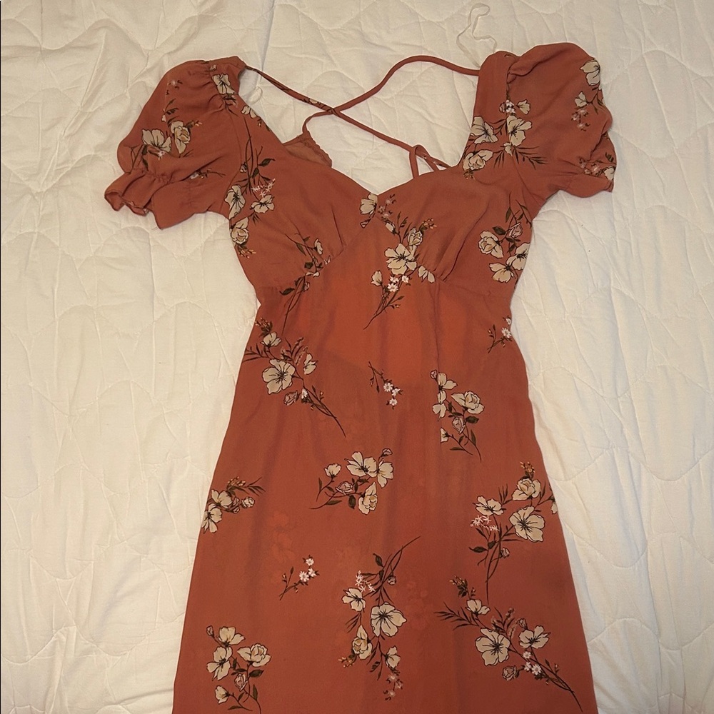 Inspired Hearts Rust Floral Midi Dress